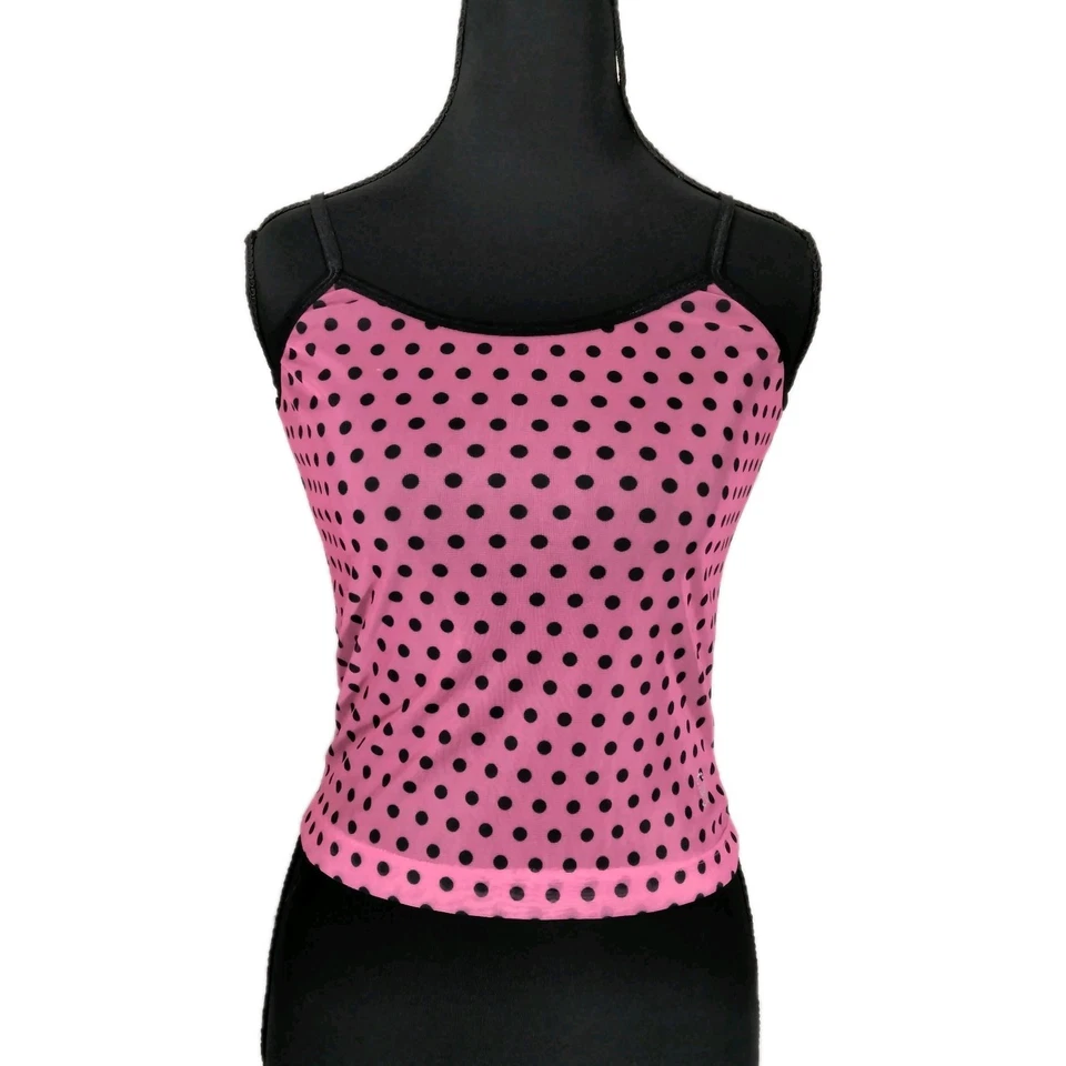 Top De Colección Y2K Guess Polkadot Malla Transparente M Negro Rosa Coqueta Twee Foto 2 de 4