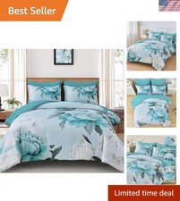 Elegant Aqua Floral Comforter Set for Queen Bed   7 Piece All-Season Luxury