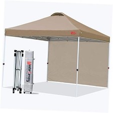  Pop Up Canopy Tent Instant Shelter Beach Canopy with 1 Sidewall 10x10 ft Khaki