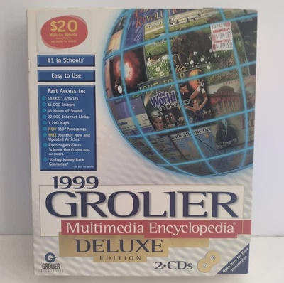 1999 Grolier Multimedia Encyclopedia Deluxe PC CD-ROM Complete Big Box CompUSA - Image 1 of 4
