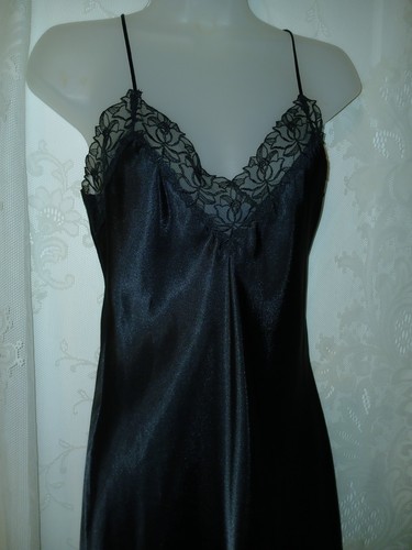 Vintage 90s Victorias Secret Gold Label Black Liquid Satin Lace Nightgown S - Picture 3 of 10