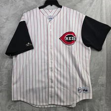 Vintage Majestic Cincinnati Reds MLB Baseball Jersey White Pinstripe 2XL Mens