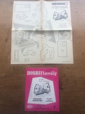 1959 Hobbies Weekly Magazine Fold out Plan Design to make Pelican Egg Timer