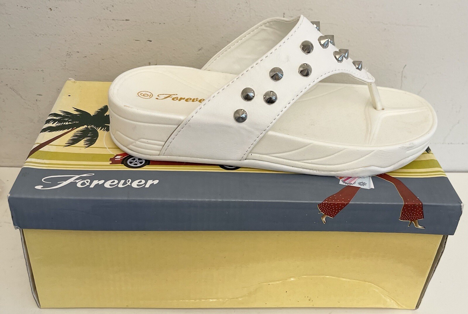 Forever Link Women's Studded Sandals Flat White Sz 6 | eBay