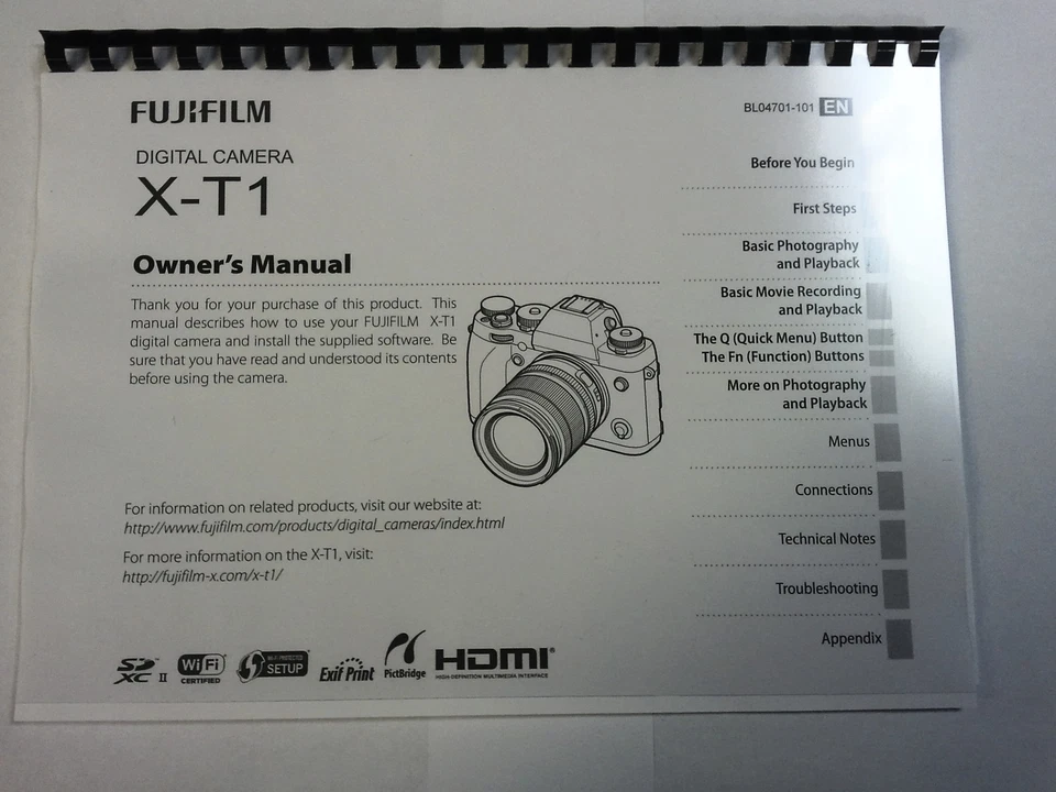 FUJIFILM X-T1 MANUALE DI ISTRUZIONI STAMPATO GUIDA UTENTE 152 PAGINE A5