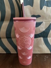 NEW Starbucks 2023 Fall Pink Shimmer Shell Mermaid Scales Cold Cup Tumbler 24 oz