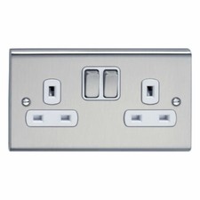 Deta SD1209SSW 13A 2 Gang DP Switched Socket Stainless Steel / White Inserts