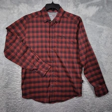 Swiss Tech Shirt Mens Small Red Black Plaid Long Sleeve Snap Button Down Casual