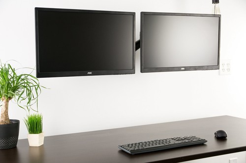 Bras extensible pneumatique réglable en hauteur double moniteur support mural mouvement complet... - Photo 2/6