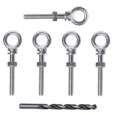 5-Pack 1/4x2-Inch Stainless Steel Eye Bolts with Nuts 3-Inch Heavy-Duty Marine