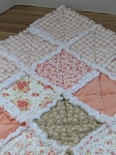 Homemade Baby/ Lap Quilt/ Throw 34" x 35". In lovely peach colors. Never used