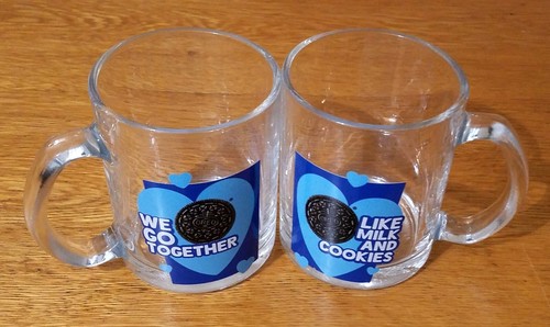 Oreo Cookies Dunking Milk Glass Tea Cup Coffee Mug Clear Matching 2 pc Set. - Picture 5 of 7