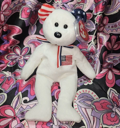 AMERICA the USA Bear (white) ✨️ MWNMT near Mint ✨️VTG TY Beanie Baby Plush 1999