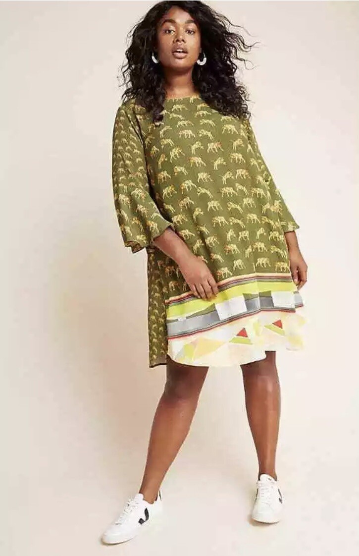 anthropologie green tiger dress Moon River Anthropologie Tiger Animal Stripe Ruched Green Midi Size M Estimated