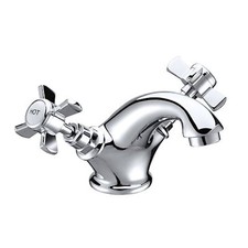 Chrome Traditional Monobloc Basin Mixer Tap with Swan Neck & Cross Head Handles