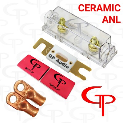 Ceramic 300 amp ANL Fuse, holder (2) 1/0 AWG Lugs and heat shrink GP Car Audio R
