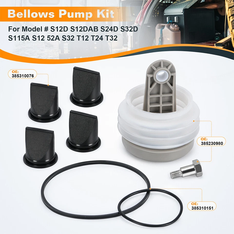 For Dometic 385230980 Pump Bellow Kit & 385310076 Duckbill Valve Kit & O-Ring