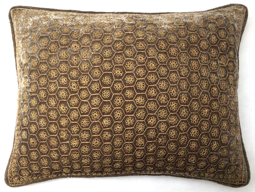 Anke Drechsel Pillow MAYA New Grey Gold Embroidered Silk Velvet Kissen Braun - Bild 3 von 14
