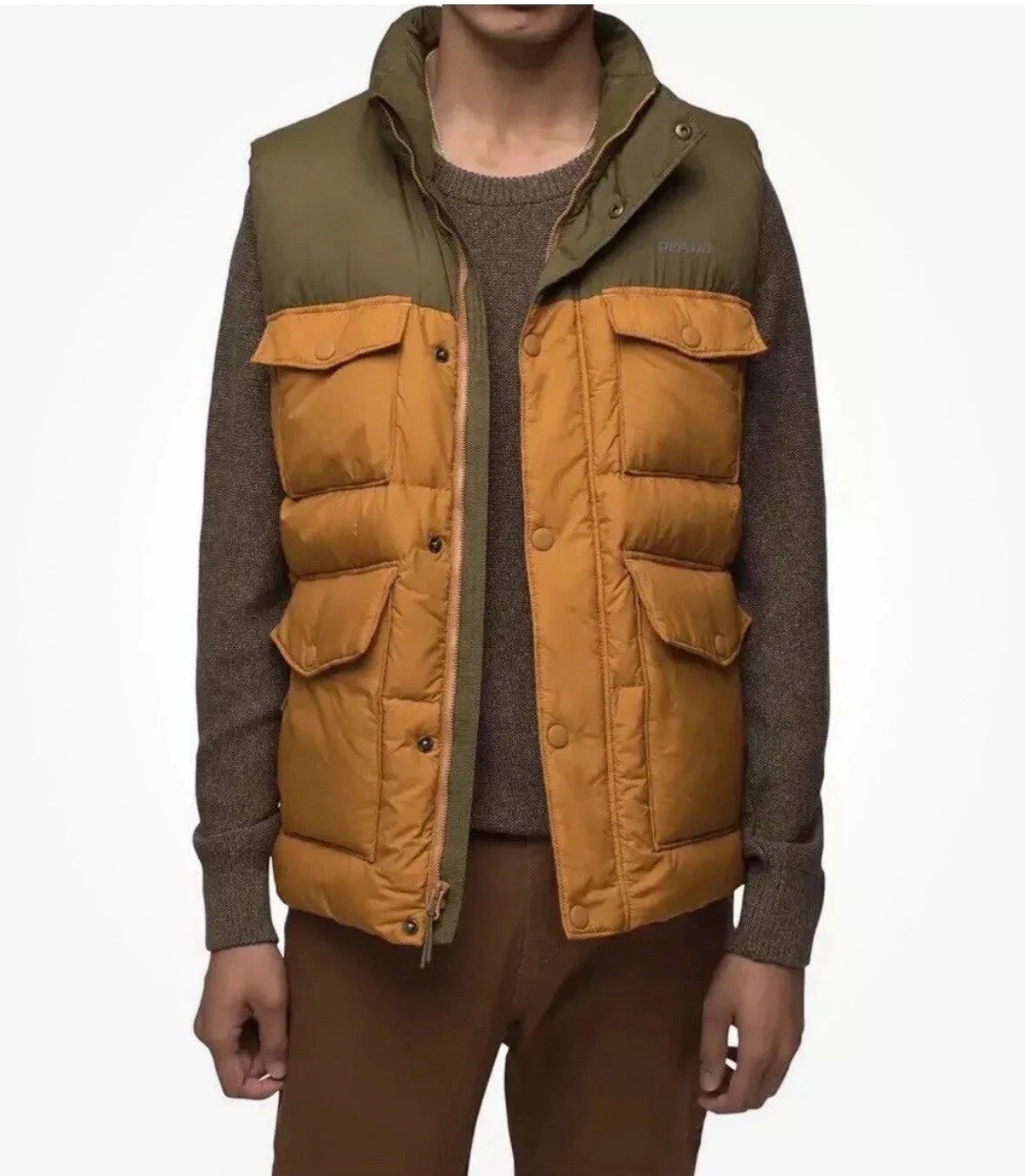 NEW prAna Mens Size Small Timber Trail Duck Down Puffer Vest $185 Green & Acorn