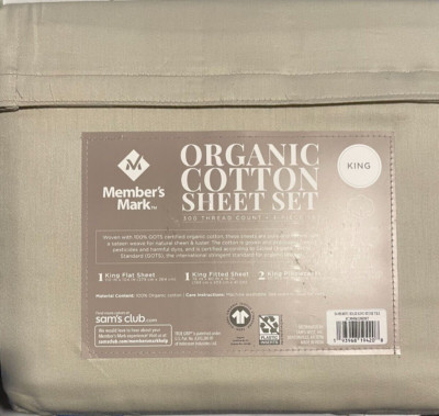 Members Mark King  Organic Cotton Sheet Set 300-Thread-Cotton Count 4 Piece Set