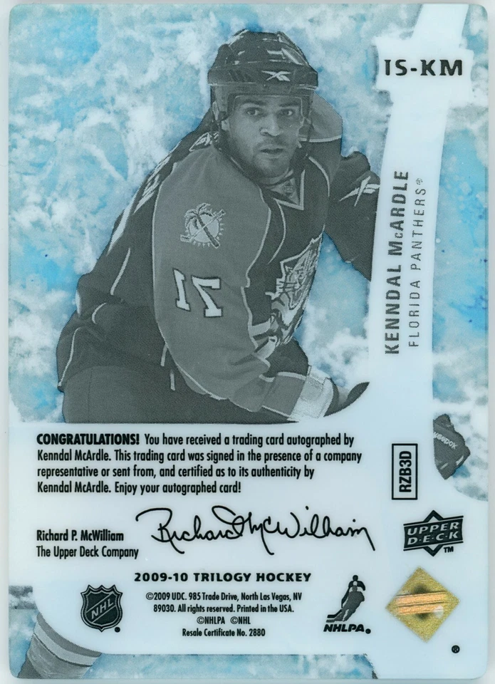 2009-10 UD Trilogy Ice Scripts Kenndal McArdle Auto #IS-KM - Image 2 of 2