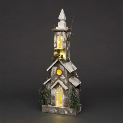 Großes vorbeleuchtetes Weihnachtshaus aus Holz Kirche Xmas Home Fenster Geschenke Deko