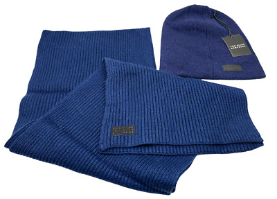 Two Blind Brothers Scarf & Beanie Combo Pack Ribbed Knit Navy Blue NIP