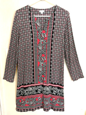 J Jill Womens Dress PL Petite Large Paisley Pink Black White Knee Length Outdoor