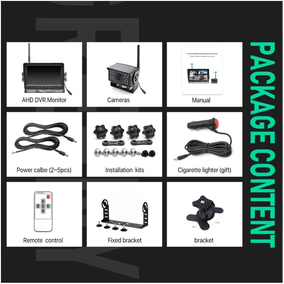 Digital Wireless 7" Monitor DVR Backup Camera Kit for Truck Caravan RVs 12-24V - Image 3 of 4