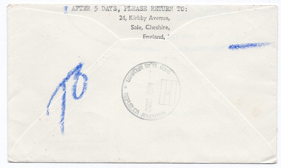 20th April 1942 FALKLAND ISLANDS Occupation cover Returned to sender by