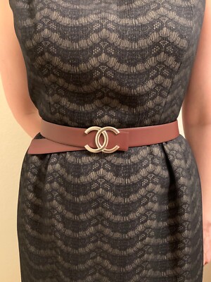 Chanel Reversible CC Logo Leather Belt Black Burgundy Size 85 EU