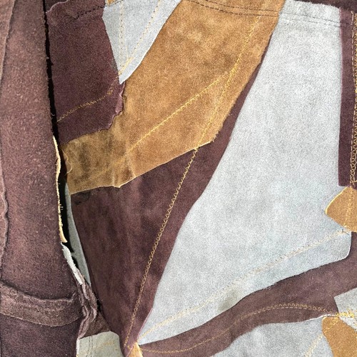 Vintage Poncho Womens One Size Pullover Suede Patchwork Handmade Slit Pockets - Picture 9 of 12
