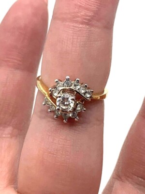Vtg Taiwan Gold Tone Cubic Zirconia CZ Clear Glass Engaged Love Ring Size 6.75