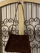 Leaders in Leather Tooled Dark Brown Leather Shoulder Strap Purse Paraguay