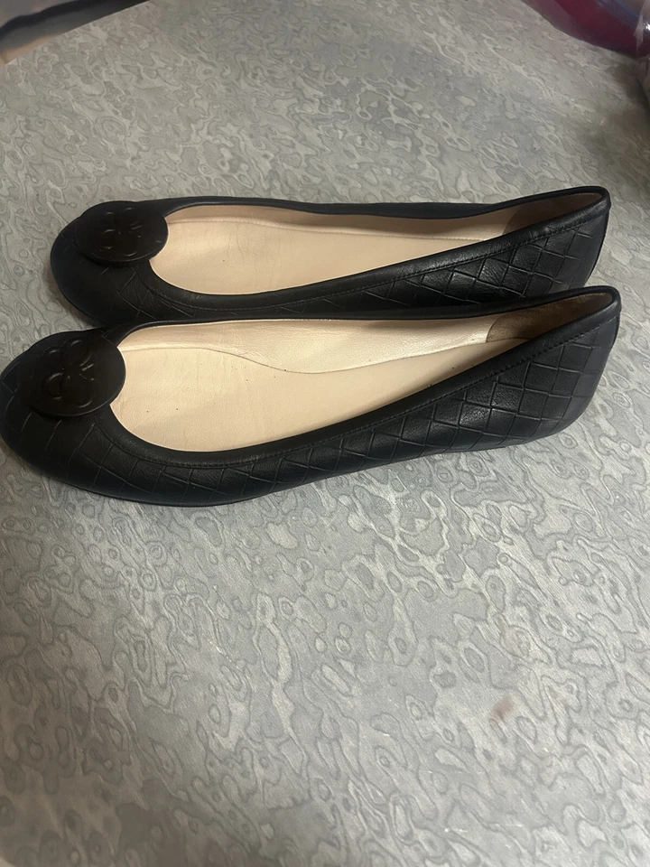 BOTTEGA VENETA 黑色皮革 Intrecciato 帽趾芭蕾平底鞋,尺寸 36.5 — 第 2/3 张图片