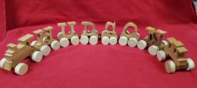 Vintage Solid Wood Train Set 8 Cars Hand Crafted 