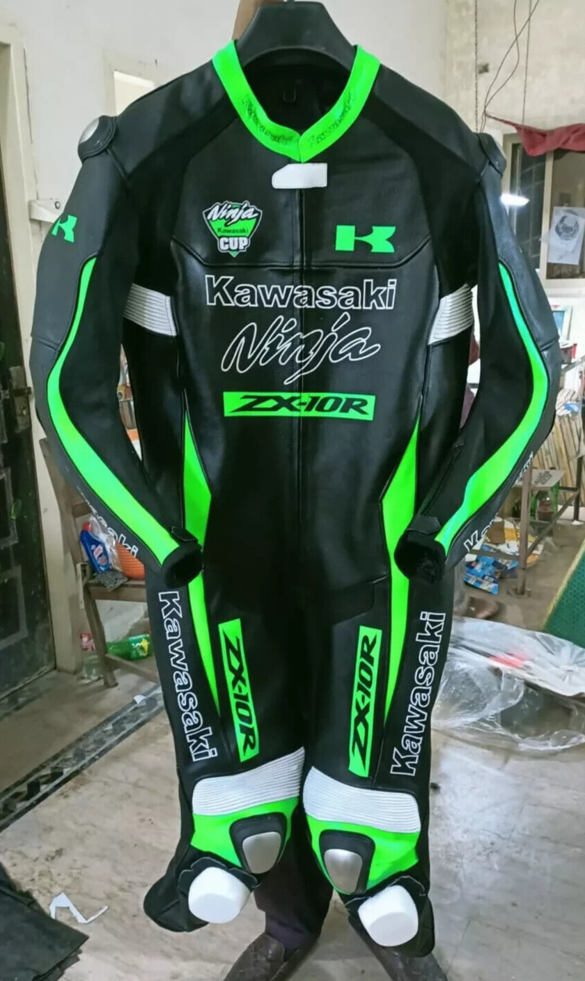 Black Kawasaki Ninja MOTOGP RACING LEATHER SUIT AVAILABLE IN ALL SIZE