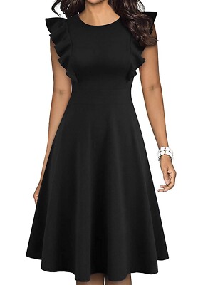 NWOT Ruffle Sleeves V-Back Work Fit and Flare Cocktail Wedding Guest Dress  | eBay