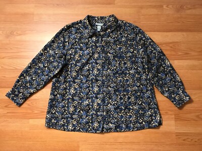 Catherines Shirt Womens 1X 18 20W Button Up Faux Suede Navy Blue 100% Polyester