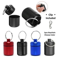 Waterproof Aluminum 1" Wide Pocket Pill Container Capsule Bottle Keychain & Clip