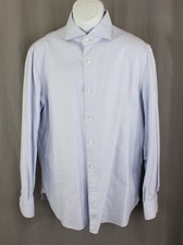 Isaia Men's Blue White Print 100 Cotton Button Down Shirt Size 42