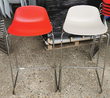Boss Design Bar Stools with Red Shell Chrome and Frame - Stackable Set of 6