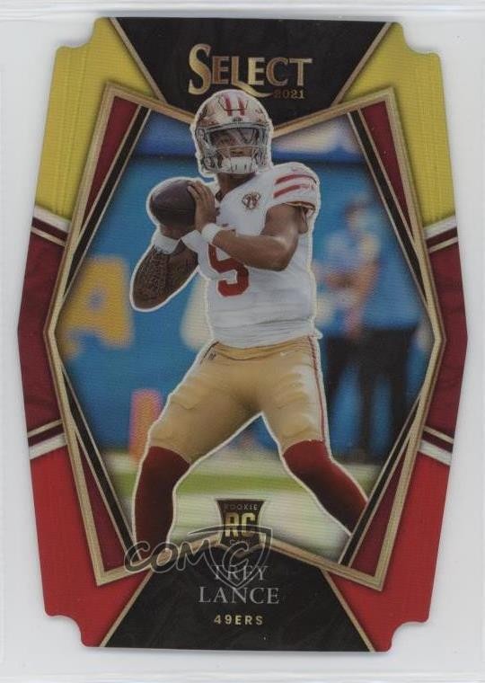 2021 Panini Select Premier Level Red & Yellow Prizm Die-Cut Trey Lance #145 10y3