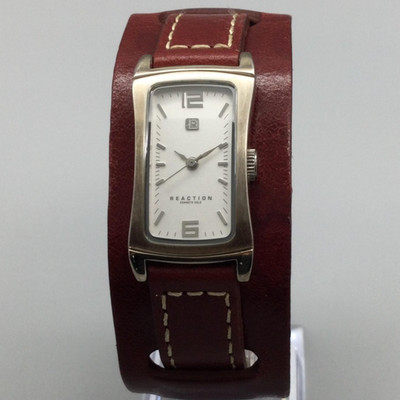 Kenneth Cole Reaction Womens Watch 20mm Silver Tone Brown Leather New Battery