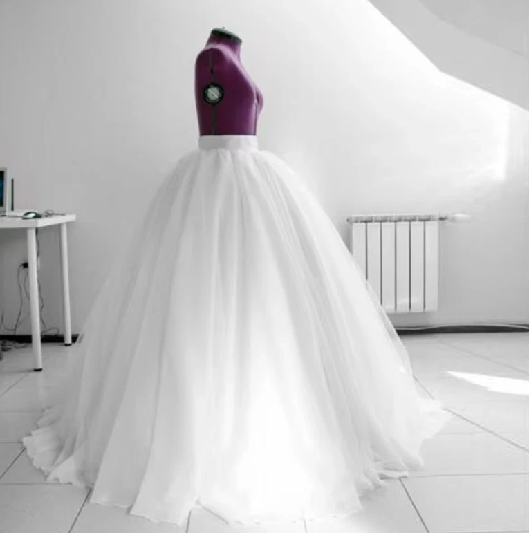 Saia de tule branca marfim inchada longa elástica feminina saia de cintura alta - Imagem 2 de 4