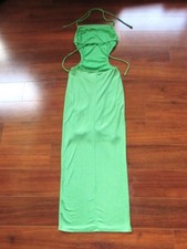 FOREVER 21 ~ Size Small ~ Vibrant Green! OPEN BACK Halter Long Maxi Dress c36