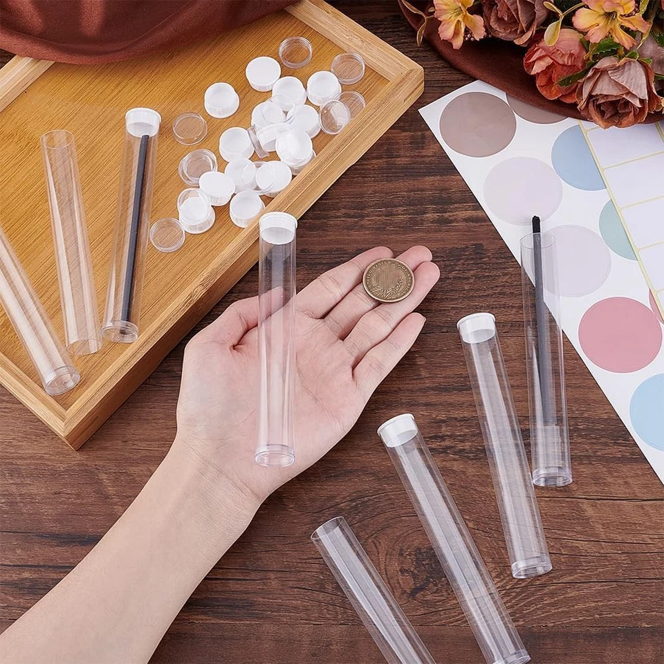 Paquete de 20 tubos de plástico transparente tubos de almacenamiento vacíos con tapa 5 pulgadas de largo redondo2150 Foto 2 de 4