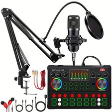 F998 Live Sound Card BM-800 Condenser Mic Podcast Bundle Mixer Voice Changer