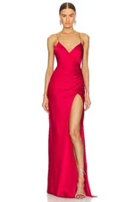 SER.O.YA Amina Dress in Red Silk Long XS NWT $495