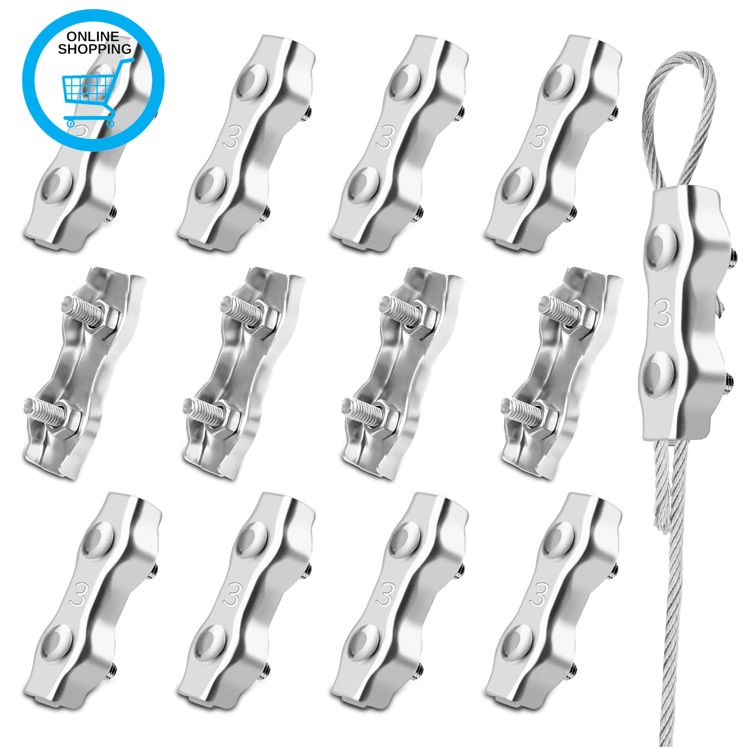 M3 Wire Rope Clamp 12Pcs Duplex Clamp 304 Stainless Steel Heavy Duty Wire Rope C
